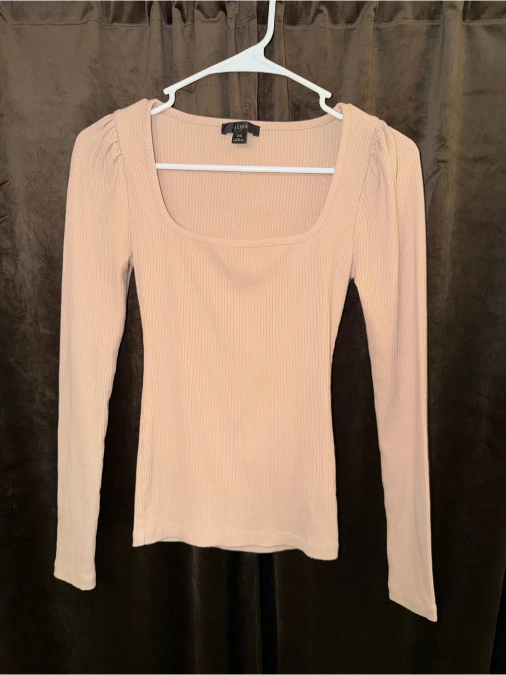 J. Crew Blush Ribbed Square-Neck Long Sleeve Top